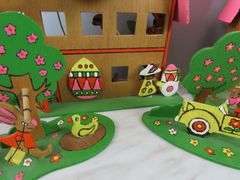 Lot of Handcrafted Wooden "Egg Factory" Rabbit Play Set