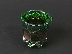 Vintage Helios Green Carnival Glass Toothpick Holder by Imperial Glass Co.