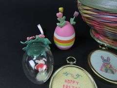 Big Lot of Easter Décor with Needlepoint Ornaments