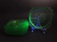 Lot of 7 Jeanette Glass "Adam" Square Uranium Grill Plates