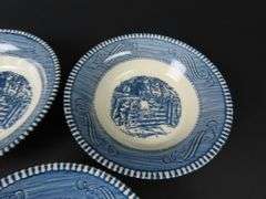 Lot of 5 "Currier and Ives Blue" Berry Bowls by Royal (USA)