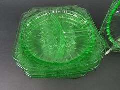 Lot of 7 Jeanette Glass "Adam" Square Uranium Grill Plates