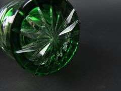 Beautiful  Green Cut to Clear Decanter with Stopper