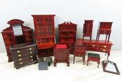 Lot of Beautiful Doll House Furniture with Corner Hutch & Bookcase