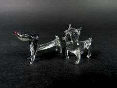 2 Tiny Glass Dog Figures