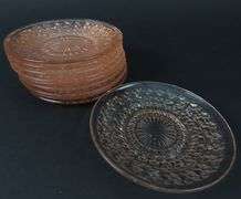 Lot of 10 "Holiday Pink" Depression Glass Saucers