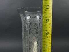 Tall Antique Brass Candlestick with Etched Glass Chimney #1