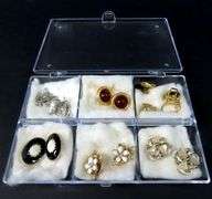 7 Pairs of Vintage Clip Earrings in Case