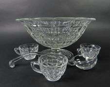 Vintage "Constellation Clear" Pedestal Punch Bowl with 3 Cups & Glass Ladle