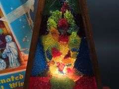 1964 Illuminated Cathedral Window Décor with Ceramic Nativity - Made in British Hong Kong