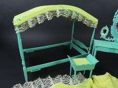 Vintage Doll Bed with Vanity & Stool
