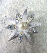 Vintage Caroline Emmons Silver Tone Brooch with Rhinestones