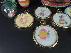 Big Lot of Easter Décor with Needlepoint Ornaments
