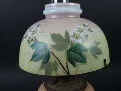 Handpainted Antique Oil Lamp with Shade & Chimney