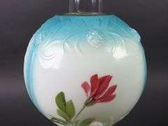 Antique Handpainted Oil Lamp with Globe & Chimney