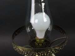 Antique Electrified Oil Lamp with Shade & Chimney