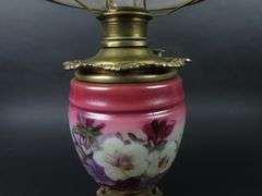 Beautiful Handpainted Antique Oil Lamp with Shade & Chimney