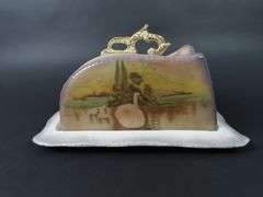 Large Antique Handpainted Lidded Cheese Dish