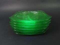 Lot of 6 Jeanette Glass "Adam" Square Uranium Grill Plates