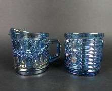 Vintage "Windsor Blue" Carnival Glass Cream & Lidded Sugar Dish by Indiana Glass