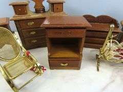 Collection of Wooden Doll House Furniture with Metal Bed & Chairs
