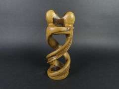 Handcrafted Carved Wooden Sculpture of a Couple Embracing