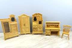 Lot of Wooden Doll House Furniture with Desk & Secretary