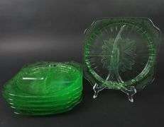 Lot of 6 Jeanette Glass "Adam" Square Uranium Grill Plates