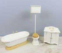 Lot of Wooden Doll House Bathroom Tub, Sink & Toilet