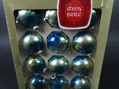 Box of Vintage Shiny Brite Glass Christmas Ornaments