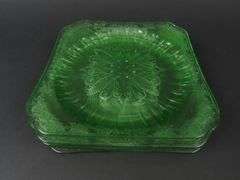 Lot of 5 Jeanette Glass "Adam" Square Uranium Dinner Plates
