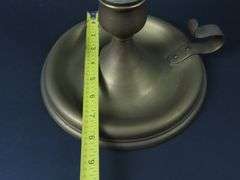Tall Antique Brass Candlestick with Etched Glass Chimney #1