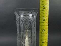 Tall Antique Brass Candlestick with Etched Glass Chimney #2 - See Description