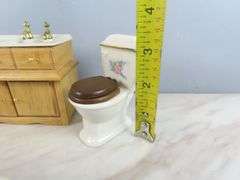 Lot of Porcelain Dollhouse Restroom Accessories with Tub & Toilet
