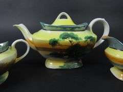 Handpainted Japanese Teapot with Creamer & Lidded Sugar Dish