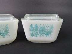 Lot of 2 Small Pyrex "Amish Butterprint Turquoise" Refrigerator Dishes