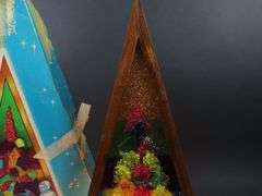 1964 Illuminated Cathedral Window Décor with Ceramic Nativity - Made in British Hong Kong