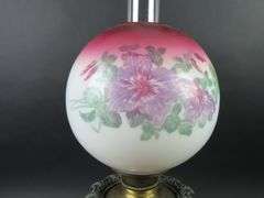 Tall Antique Oil Lamp with Globe & Chimney