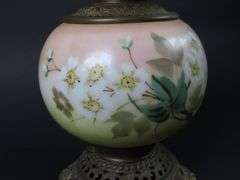 Handpainted Antique Oil Lamp with Shade & Chimney