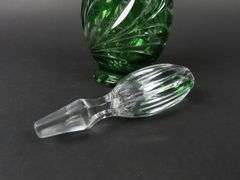 Beautiful  Green Cut to Clear Decanter with Stopper