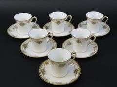 Lot of 6 Vintage Handpainted Nippon Chocolate Cups & Saucers - Made in Japan