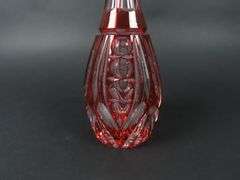 Beautiful 12.25" Red Cut to Clear Decanter with Stopper