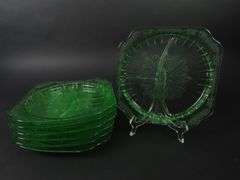 Lot of 7 Jeanette Glass "Adam" Square Uranium Grill Plates