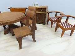 Lot of Doll House Furniture with Table & Chair Set