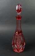 Beautiful 12.25" Red Cut to Clear Decanter with Stopper