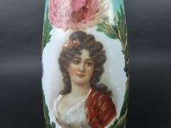Stunning Victorian Bristol Glass Tall Handpainted Portrait Vase