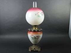 Tall Antique Oil Lamp with Globe & Chimney