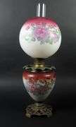 Tall Antique Oil Lamp with Globe & Chimney