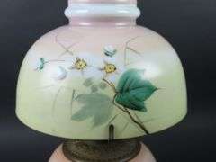 Handpainted Antique Oil Lamp with Shade & Chimney