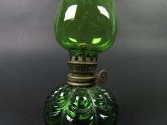Small Vintage Green Glass Oil Lamp